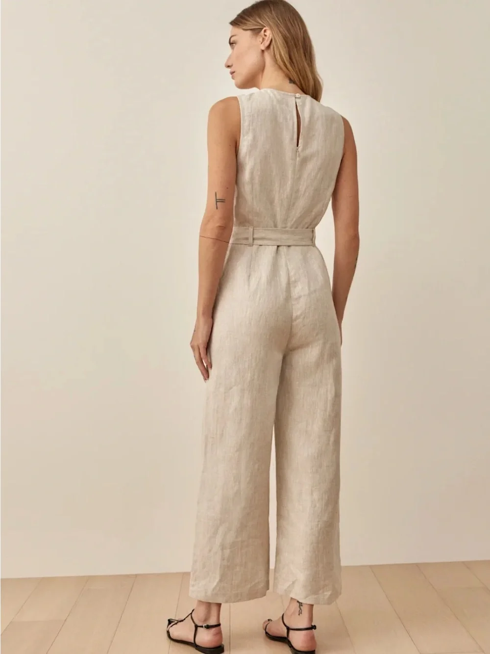 Reformation Naomi linen jumpsuit in oatmeal size 2 petite minimalist
